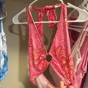 Pink Swirl Pattern Halter Swimsuit